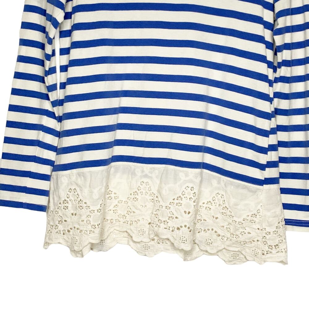 LILIS CLOSET Long Sleeve T-Shirt Eyelet Lace-Trim Striped Blue White Size Small - Picture 4 of 8